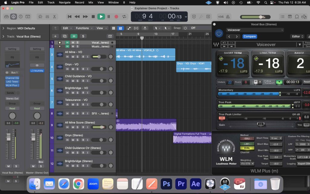 Studio computer screen capture of recording software and plugins