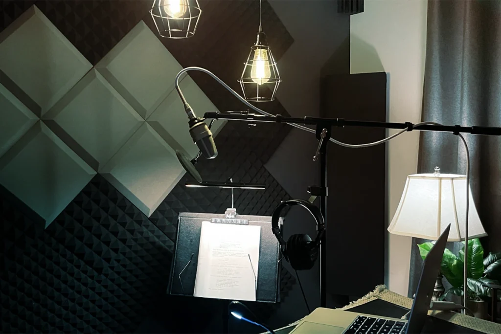 Catherine Provenza broadcast-quality home voiceover studio with professional recording setup