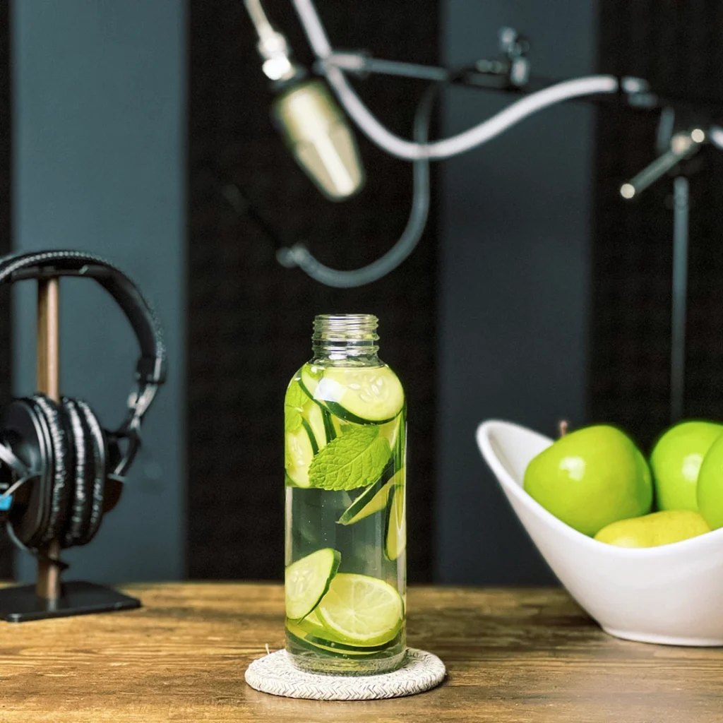 Cucumber water in Catherine Provenza’s professional voiceover recording studio
